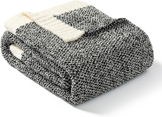 Snuggle Sac Heather Black Throw Blanket for Couch 50x70 inches, Super Soft Warm Blankets Cozy Knit Fuzzy Plush Lightweight Oversized Throws for Sofa, Bed, Camping, Picnic, Black, 50" x 70"