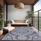 Medallion Outdoor Rug 5x7 Washable Outside Carpet for Indoor Patio Porch Waterproof Easy Cleaning Non Shedding Area Rugs Blue 5 x 7