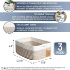 NaturalCozy 11.8"x8"x4.5” Storage Baskets for Shelves 3 Pack | Cotton Rope Woven Small Baskets for Organizing | Small Storage Bins for Nursery, Bathroom, Closet, Cube Shelf, Decorative, Gift Basket