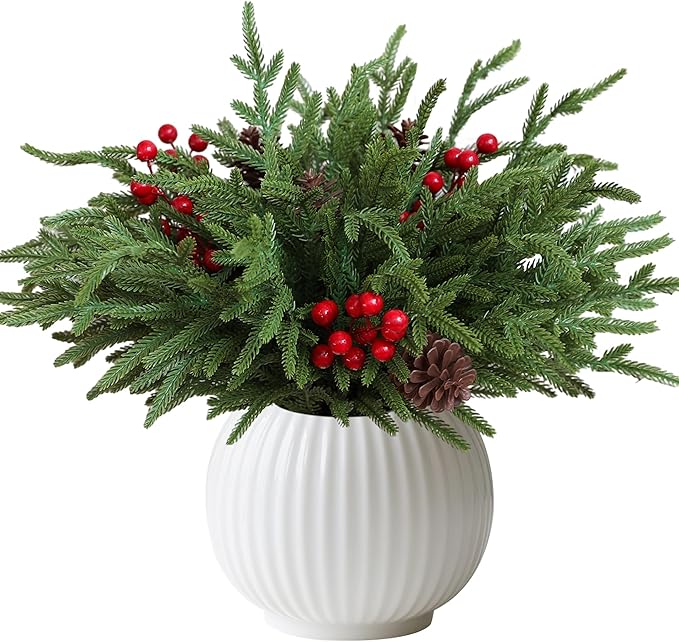 24 Pcs Christmas Norfolk Pine Stems, Realistic DIY Artificial Pine Branches for Christmas Decorations