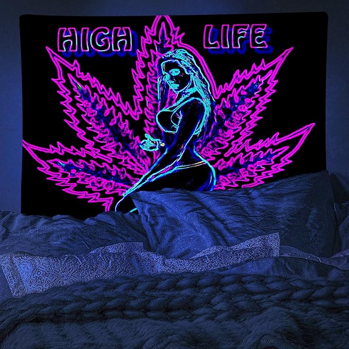 ADDWel Blacklight Tapestry for Bedroom, Tapestry Glow In The Dark, UV Reactive Black Light Posters Wall Hanging for Bedroom Dorm Living Room Backdrop Decor