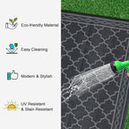 GAOMON Outdoor Plastic Straw Rug, 10'x14' Reversible Sage Green Patio Mat, Flower Modern Design for RV, Backyard, Deck, Camping, Picnic, Black/Grey(Geometric)