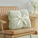 Amélie Home Chenille Waffle Throw Blanket for Couch, Reversible Pineapple Stitch Knit Soft Cozy Knit Blanket Lightweight Warm Decorative Throw for Sofa, Bed, Living Room, 60 * 80", Sage Green&Ivory
