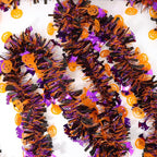 50 Ft Halloween Tinsel Garlands,Funny Pumpkin Purple Bats Shiny Metallic Twist Foil Tinsel Garland Hanging Holiday Decorations for Home Indoor Outdoor Festivities Party Decor