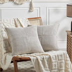 Fancy Homi 2 Packs Neutral Grey Decorative Throw Pillow Covers 18x18 Inch for Living Room Couch Sofa, Rustic Farmhouse Boho Home Decor, Soft Corss Corduroy Patchwork Textured Square Cushion Case 45cm