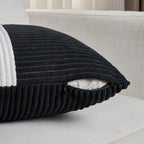 Fancy Homi Set of 2 Black White Samll Decorative Throw Pillow Covers 18x18 Inch with for Couch Bed Sofa Living Room, Soft Cross Patchwork Striped Corduroy Modern Square Cushion Case 45x45 cm