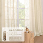 LAMIT Beige Linen Curtains 54 Inches Long for Bedroom, Semi Sheer Neutral Faux Linen Textured Window Light Filtering Panels with Bronze Grommet for Kitchen,2 Panels Set, 52 X 54 Inch
