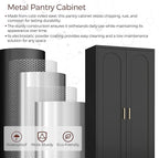71" Tall Metal Pantry Cabinet with 4 Adjustable Shelves and Gold Handles Heavy-Duty Steel Storage for Kitchen, Dining Room or Office