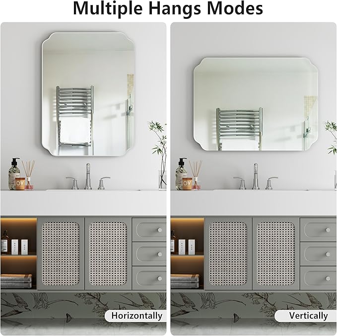 Bathroom Mirrors for Over Sink, Frameless Mirrors for Wall, 24x18 Inch Beveled Bathroom Mirror, Bathroom Vanity Mirror for Bedroom Living Room Entryway Home Decor