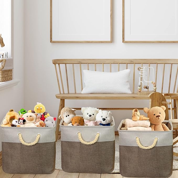 SIMPLE HOUSEWARE Fabric Storage Cubes, 13" x 13" Storage Bin, 3 Pack, Brown