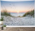 HVEST Ocean Beach Tapestry Wall Hanging, Sunset Seabird and Beach with Grass Wall Tapestry Natural Landscape Tapestries for Bedroom Living Room Dorm Decoration, 60x40 Inches