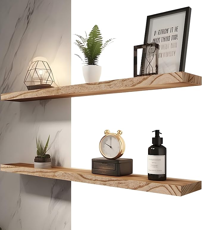 Wood Floating Shelves for Wall, Rustic Wall Shelves for Bedroom, Wall Mounted Floating Shelf, Set of 4 Light Walnut 36 Inch
