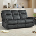 EBELLO Manual Recliner 3 Seat Sofa Couch, Soft Fabric 3 Seater Reclining Couch Chair, Vintage Rivet Mid-Century Design Furniture for Living Room, Meeting Room, Grey