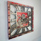 The Gears Clock 24'' Inch Square Real Moving Gear Wall Clock Vintage Industrial Oversized Rustic Farmhouse (Red Lava)