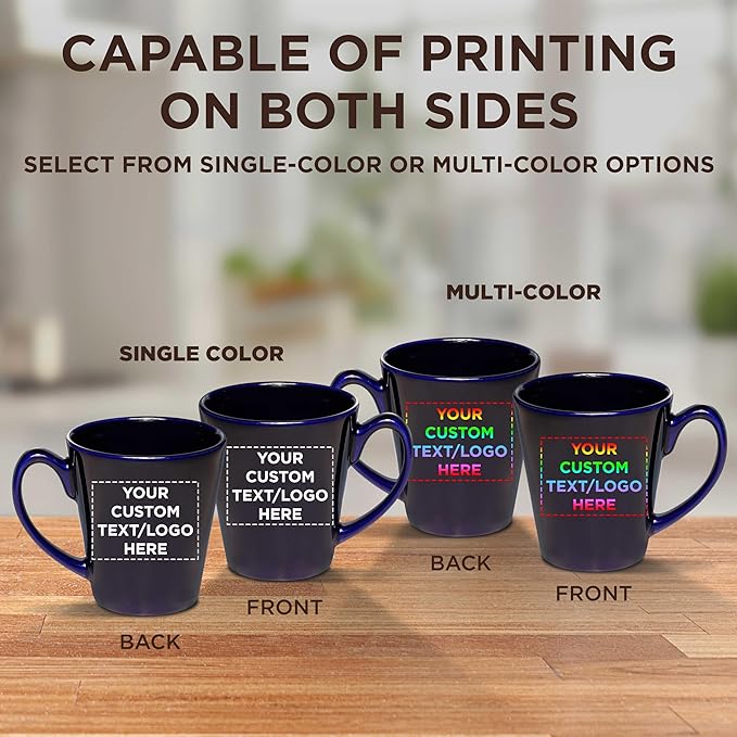 DISCOUNT PROMOS Custom Glossy Ceramic Latte Coffee Mug 12 oz. Set of 10, Personalized Bulk Pack - Perfect for Tea, Espresso, Cappuccino, Hot Cocoa - Blue