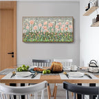 amatop Framed Large Floral Wall Art Modern Botanical Canvas Print Flower Field Wall Decor Abstract Landscape Picture Blooming Flower Forest Pink Green Artwork for Living Room Bedroom Office 48x24 in