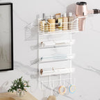 VITVITI Metal Hair Tool Organizer Wall Mount, Hair Dryer Holder with 4 Tier Shelf Basket Hooks, Bathroom Hairs Styling Tool Organizer for Curling Iron/Blow Dryer/Straightener, White