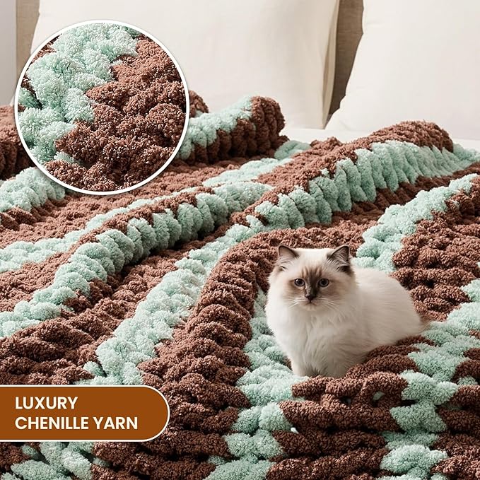 L'AGRATY Chunky Knit Blanket Throw: 60''x80'' Chenille Chunky Knitted Throw Blankets for Twin Bed Couch - Handmade Thick Cable Knit Blanket - Large Crochet Rope Blankets for Home Decor