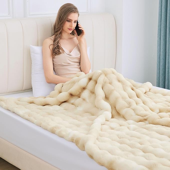 Tie-dye Camel Faux Fur Rabbit Thick Throw Blanket for Couch Living Room 50x60 Fluffy Bed Furry Comforter Soft Blanket Best Housewarming Home Gifts 860 GSM