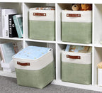 DULLEMELO Storage Baskets for Organizing, Fabric Storage Cubes for Dog Toy Box, 11 Inch Decorative Cube Storage Bins with handle for Baby Gift Basket(4 Pack - 11" White&Green)