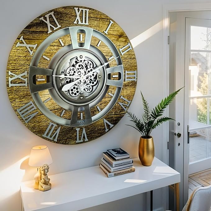 The Gears Clock Real Moving Gear Wall Clock England Line (Gold Antique, 24 inches (60 cm))