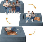Folding Bean Bag Chair for Adults,3-in-1 Bean Bag Couch Faux Fur Floor Sofa Large Beanbag Convertible Bean Bag Sofa Bed with Pillow in Bedroom,Living Room,Apartment(Queen,Gray)