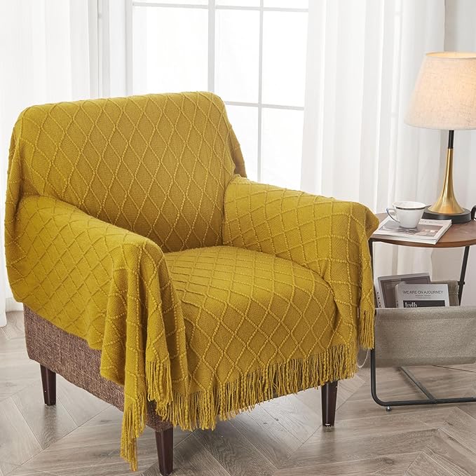 inhand Knitted Throw Blanket for Couch and Bed, Soft Living Room Home Decor Knitted Blanket with Tassel, Outdoor Lightweight Breathable Summer Blanket, Farmhouse Warm Woven Decorative, 50"x60"