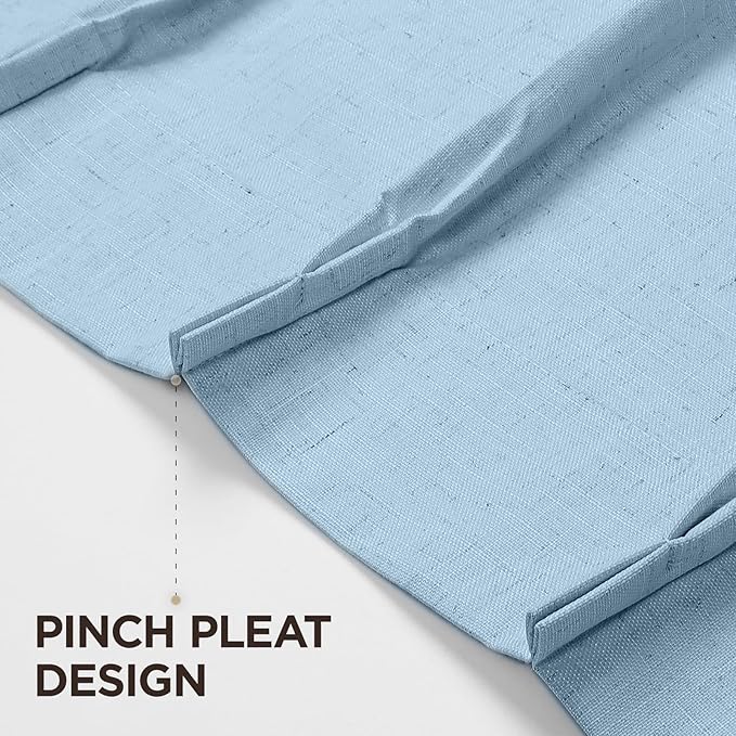 Joydeco Pinch Pleated Linen Curtains Darkening Drapes for Bedroom, 100% Blackout Drapes 96 inches Long 2 Panels Heat Blocking Curtains(Chambray Blue,40'' Wx96'' L)