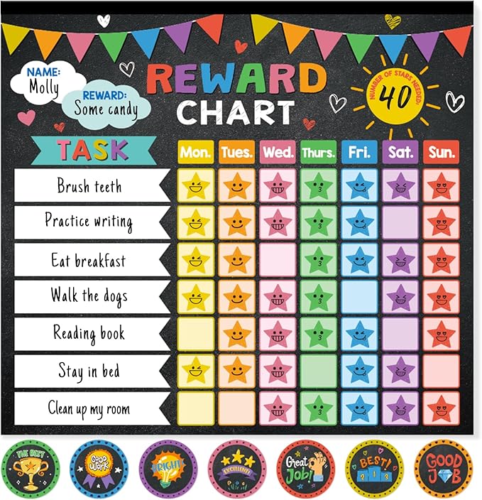 Reward Chart for Kids,Magnetic Behavior Chore Chart for Kids at Home,26 Black Chore Charts,1960 Star Stickers,56 Reward Stickers,Incentive Chore Chart to Develop Responsibility and Good Habits