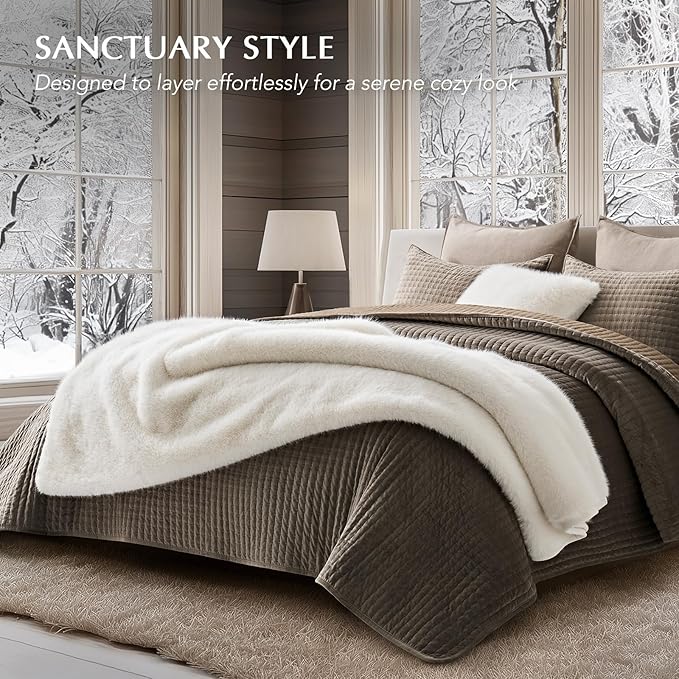 Luxury Faux Fur Throw Blanket, Soft Fluffy Faux Mink Blankets for Bed, Couch, Sofa, Thick Cozy Plush Warm Fur Throws with Reversible Velvet, Ivory Mink, 50"x60"