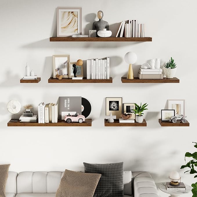 Fun Memories Floating Shelves for Wall, 32 Inch Long Floating Shelves Set of 2, 32 x 10 Wooden Shelves for Wall, Large Storage Shelves, Hanging Shelves for Bathroom Kitchen Bedroom, Rustic Brown
