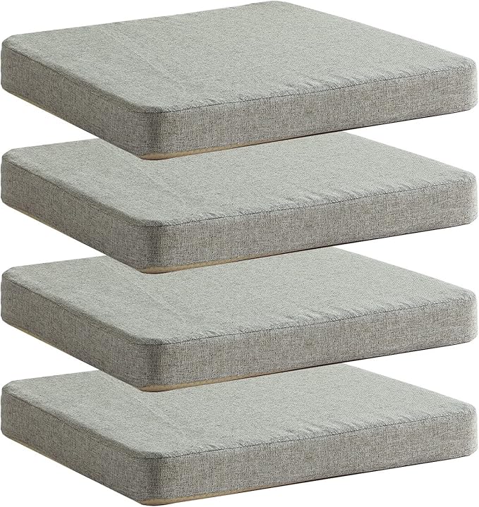 Chair Cushion for Dining Chairs with Ties Non Slip Memory Foam Kitchen Room Chair Pads for Outdoor Patio Furniture 4 Pack, Khaki