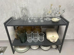 2 Tier Expandable Cabinet Shelf Organizer 14.5-25" L Kitchen Counter Shelf Rack Stand Sink Riser Countertop Storage Black (Normal 7.9”D)