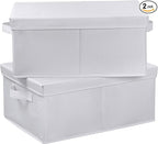 HOONEX Storage Bins with Lids for Organizing, Pack of 2, Storage Boxes with 2 Carrying Handles and Sturdy Heavy Cardboard, 16.5" L x 11.8" W x 7.5" H for Shoes, Books, Clothes, Nursery, White