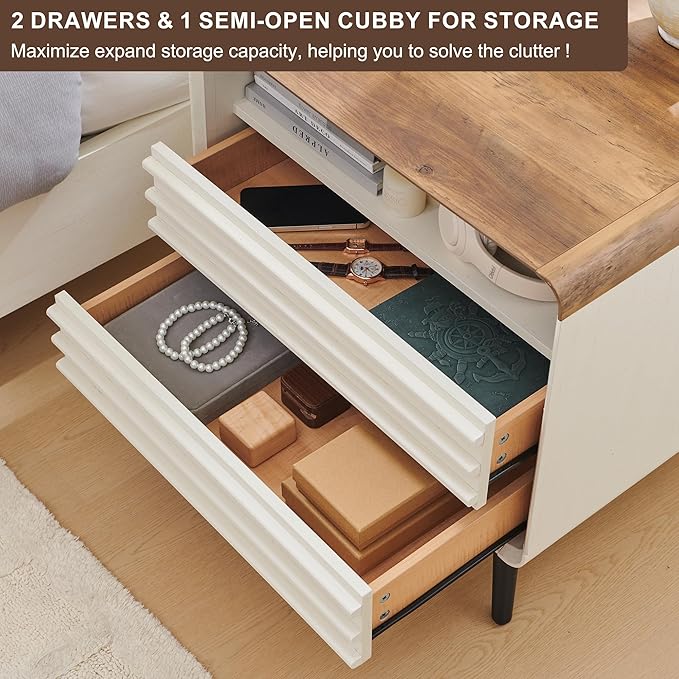 RedLemon 24" Nightstand Set of 2 with Charger Station - Antique White