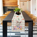 Easter Table Runner 13x72 Inch Bunny Rabbit Flowers Leaves Buffalo Plaid Eggs Seasonal Holiday Kitchen Dining Table Decoration for Indoor Kitchen Dining Home Party Decor