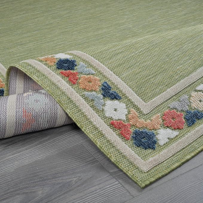 Beverly Rug Outdoor Rug 9x12 Modern Bordered Large Area Rugs for Indoor and Outdoor Patio Easy to Clean Non Shedding Living Room Porch Garden Washable Outside Carpet (9 x 12 Green)