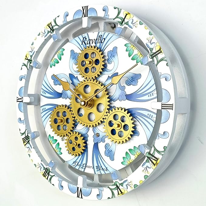 The Gears Clock Wall Clock Italy Collection with Moving Gears (Ravello, 10 inch Round)