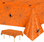 2 Pcs Halloween Tablecloth - Plastic Halloweens Spider Webs Table Cloth, Orange Disposable Rectangle Spiderweb Table Cover for Halloween Party Decorations Supplies Favors Tables Decor, 108 x 54 Inch