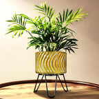 Harvest Land Plant Pots with Stand, Set of 2 Large Modern Planters Metal Tall Handmade Flower Pots with Drainage Holes Indoor Outdoor,Gold