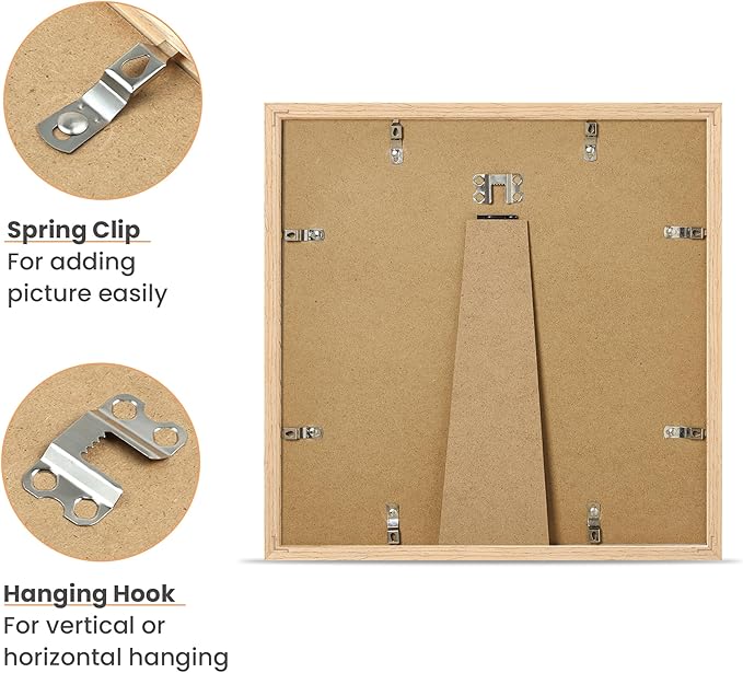 upsimples 12x12 Frame, Natural Solid Wooden Picture Frames, Display 8x8 with Mat or 12 x 12 Without Mat, Wall or Tabletop, 1 Pack, Natural