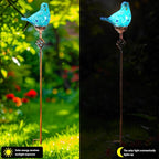 Decorative Solar Lights, Outdoor Solar Bird Stake Lights, Hand Blown Glass Decorative Garden Pathway Lights Outdoor Waterproof Glass Stakes (Light Blue)