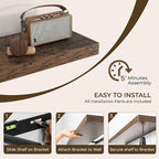RICHFOCUS 72Inch Floating Shelves for Wall 1 Pack Shelves for Bedroom|Kitchen|Bathroom Wall Mounted Rustic Wood Floating Shelf with Invisible Brackets for Books|Storage|Decor, Rustic Brown