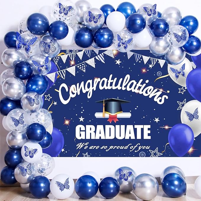 SAOROPEB Butterfly Wall Stickers, 48 Pcs 4 Styles 3 Sizes, Metallic Paper, Removable, Navy Blue, Art Deco Decor for Wall