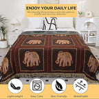 Boho Throw Blanket for Bed with Tassels,100% Cotton Ultra Soft and Cozy Large Blanket Elephant Printed Farmhouse Decor Bed Blankets,60"×80" All Season Rustic Throw for Sofa Couch Chair-Brown