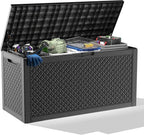 100 Gallon Deck Box Large Outdoor Storage for Patio Furniture,Outdoor Cushions,Garden Tools and Pool Supplies,Waterproof,Resin,Lockable(Black Lozenge)