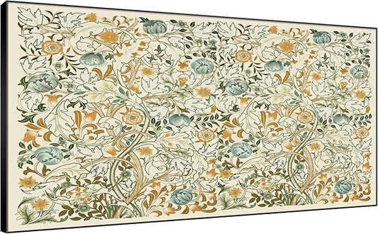 SIGNWIN 24"x46" Extra Large Framed Wall Art Vintage Botanical Floral with Golden and Teal Leaves, Elegant Nature Illustration for Home Living Room Bedroom Decor (Frame Assembly Required)