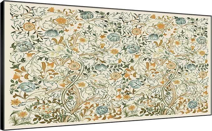 SIGNWIN 36"x72" Extra Large Framed Wall Art Vintage Botanical Floral with Golden and Teal Leaves, Elegant Nature Illustration for Home Living Room Bedroom Decor (Frame Assembly Required)
