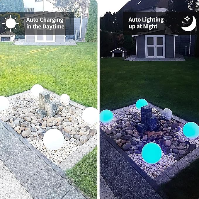 infray 12-Inch LED Ball Light, Solar Rechargeable Globe Light Color Changing Solar Globe Lamp IP67 Waterproof Outdoor Garden RGB Orb Light for Patio Pool Yard Bar Party Decorative Lighting