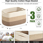 Large Storage Baskets for Organizing Shelves, Woven Cotton Rope Bins for Baby Nursery Organization, Book Toy Towel Organizer, 17"x13"x9.5", 3 Packs, Gradient Brown